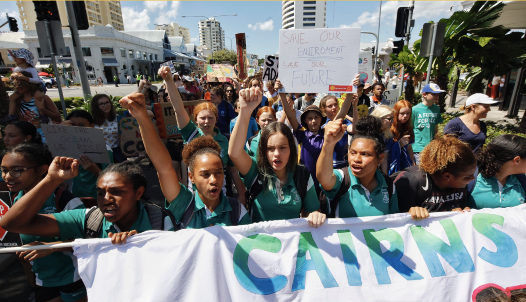 Students taking part in the School Strike 4 Climate in Cairns, Australia in September 2020
